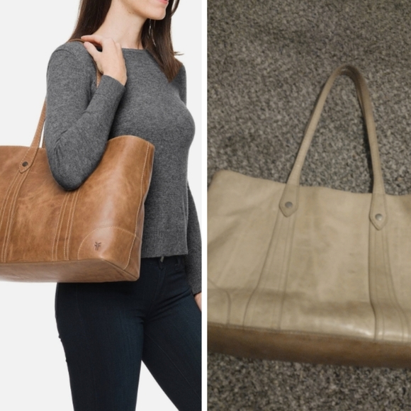 Frye Melissa Shopper Beige Leather Tote Bag - Picture 1 of 8